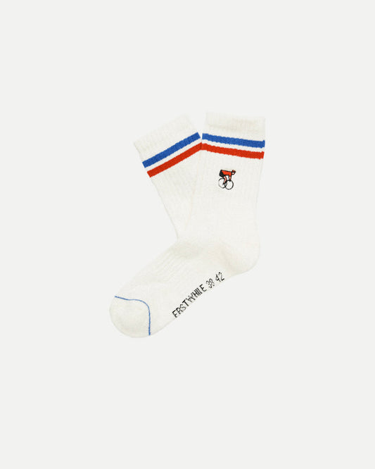 ERSTWHILE Socks Amateur - Ivory/Red/Blue-Casual Socks-5487567938857