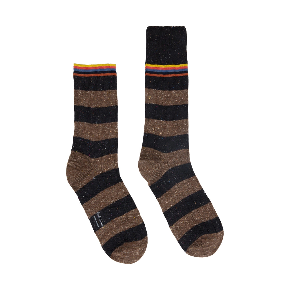 PAUL SMITH Fleck Stripped Ribbed Socks - Brown-Casual Socks-5063184069817