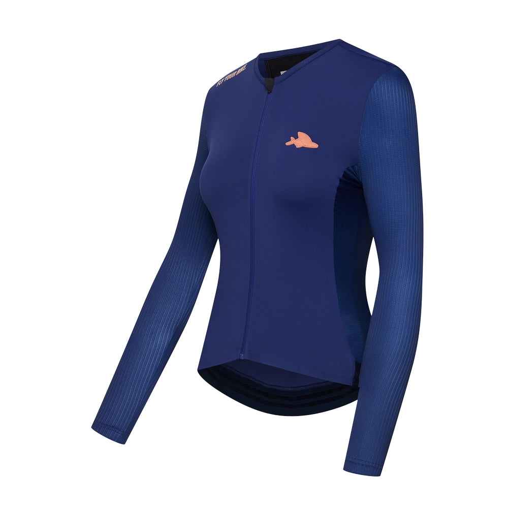 CAFE DU CYCLISTE Roxane LS Cycling Women Jersey - Navy-Women Long Sleeve Jerseys-