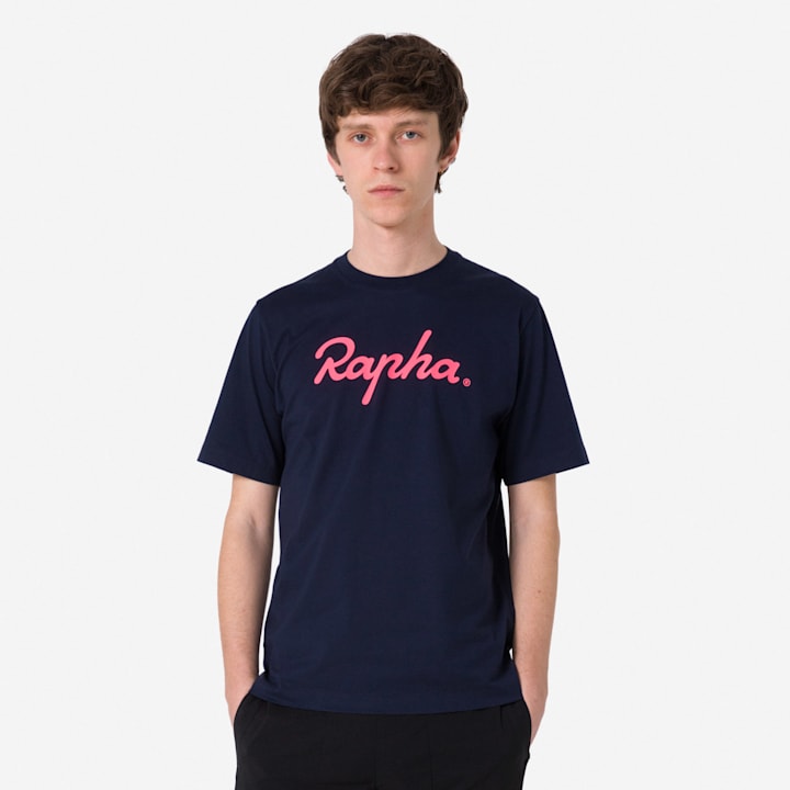 RAPHA Cotton T-Shirt Large Logo - DNP/Dark Navy/Hi Vis Pink-Velodrom