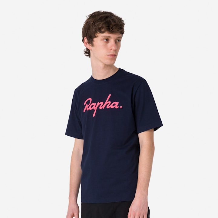 RAPHA Cotton T-Shirt Large Logo - DNP/Dark Navy/Hi Vis Pink-Velodrom