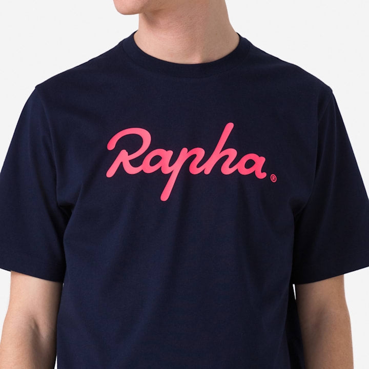 RAPHA Cotton T-Shirt Large Logo - DNP/Dark Navy/Hi Vis Pink-Velodrom