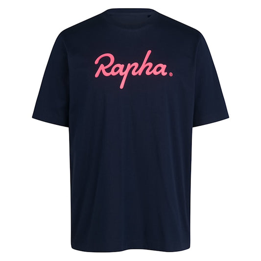 RAPHA Cotton T-Shirt Large Logo - DNP/Dark Navy/Hi Vis Pink-Velodrom