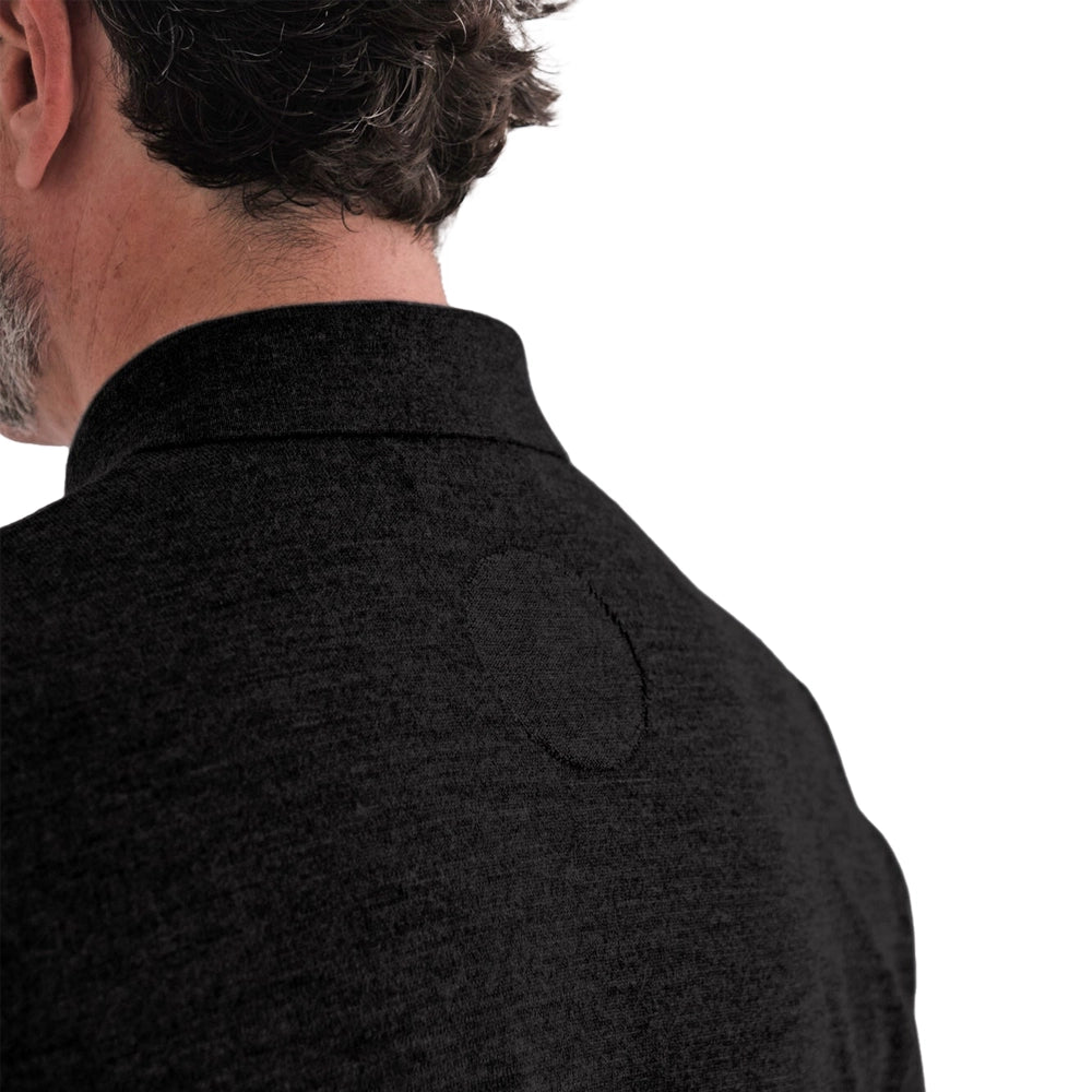 SILENCIOSA Merino Wool Long Sleeve Polo - Black-Casual Shirt-