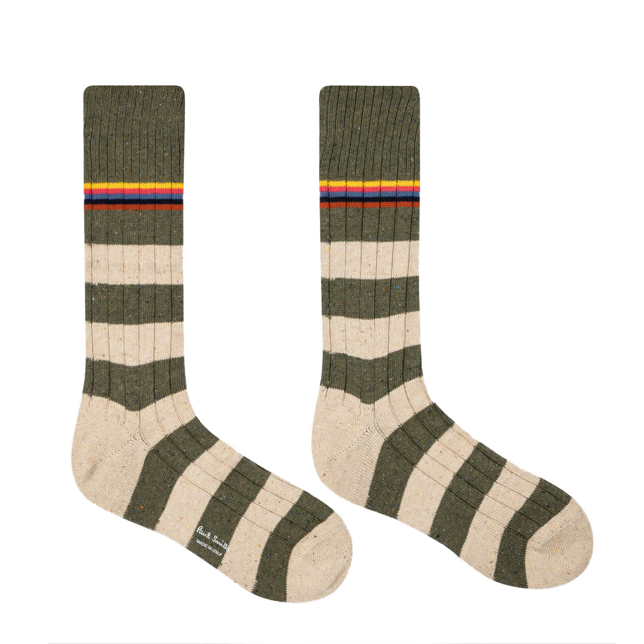 PAUL SMITH Fleck Stripped Ribbed Socks - Cream-Casual Socks-5063184069794