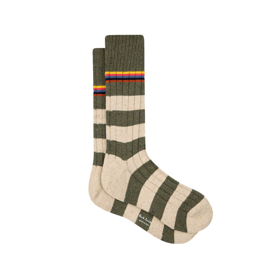 PAUL SMITH Fleck Stripped Ribbed Socks - Cream-Casual Socks-5063184069794