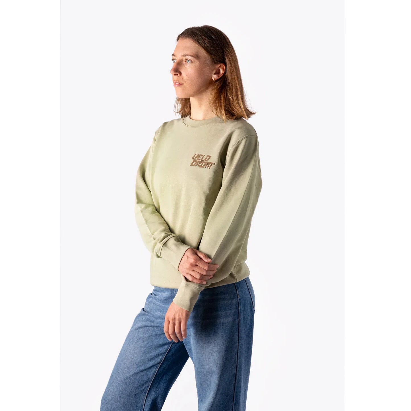 Velodrom Casual Embroided Logo Sweatshirt - Pale Green / Off Pale Green