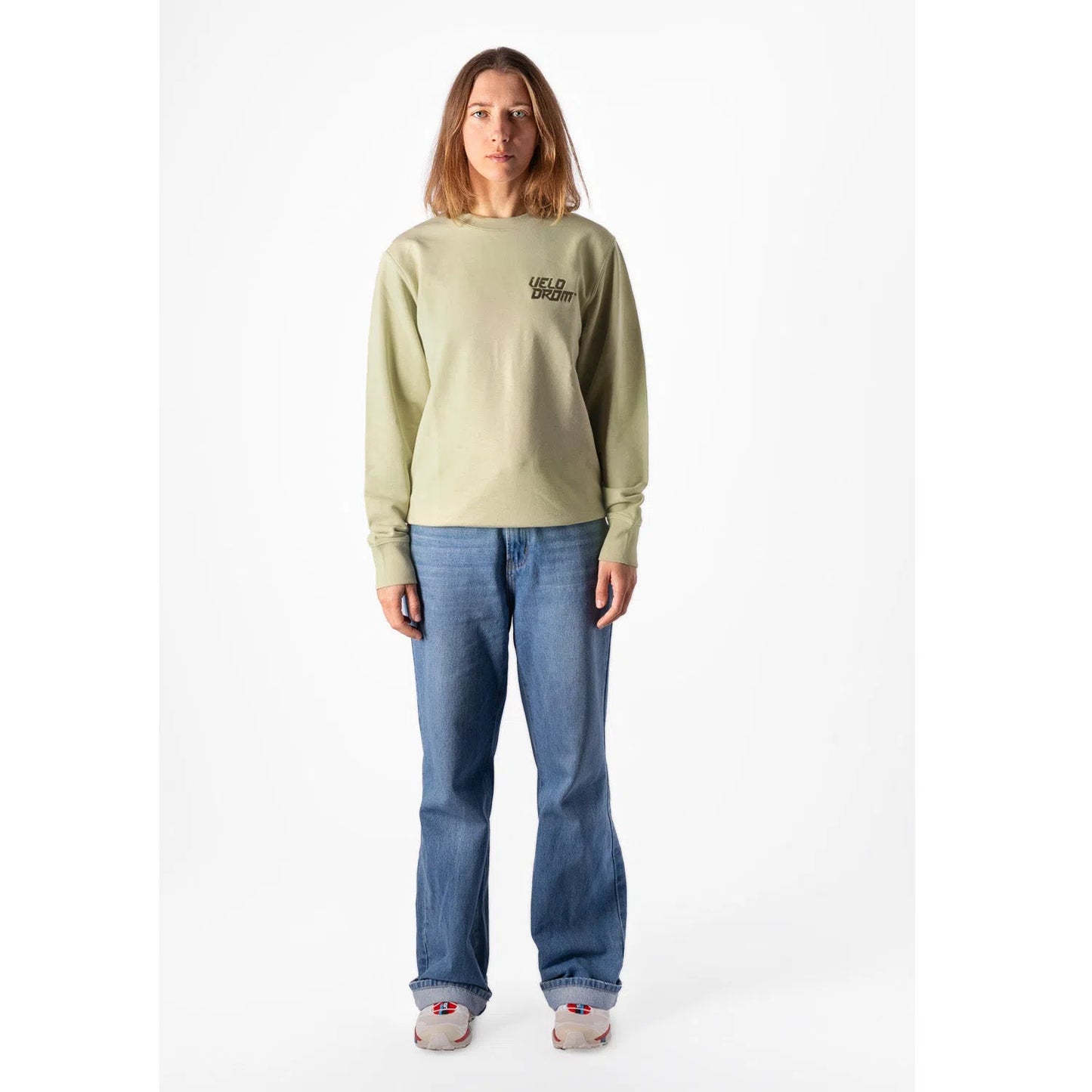 Velodrom Casual Embroided Logo Sweatshirt - Pale Green / Off Pale Green