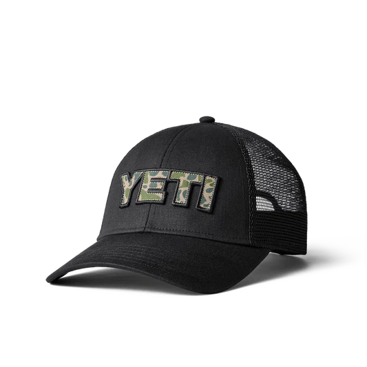 YETI Logo Badge Camo Trucker Hat - Black-Caps-888830197790