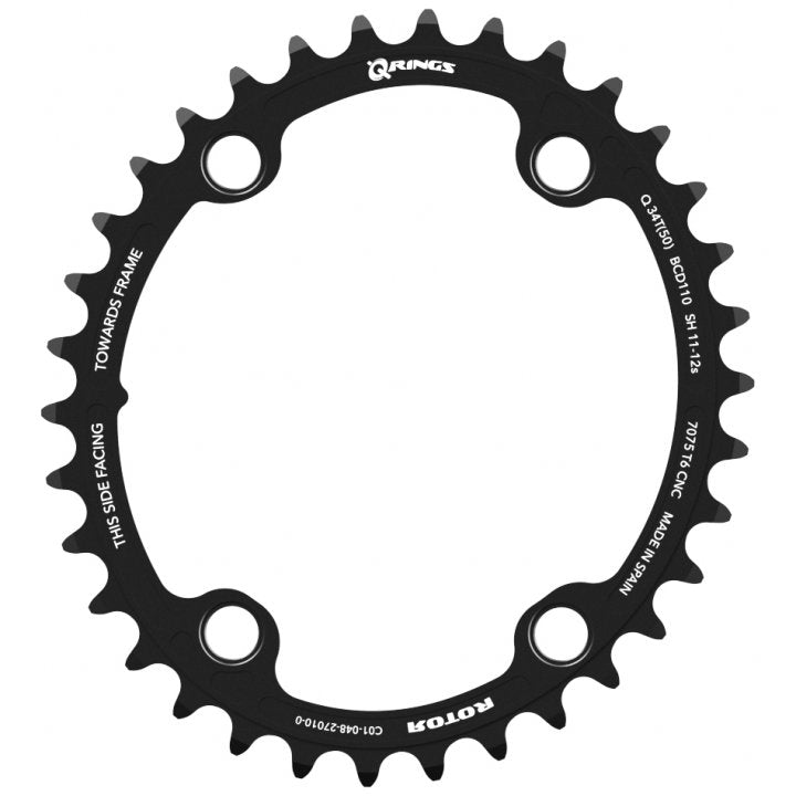 Rotor Chainring QRing BCD 110x4 Oval Inside 11s 42t - Black-Chainrings-8434366025957