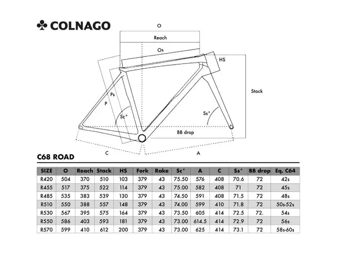 Colnago bike hot sale size chart