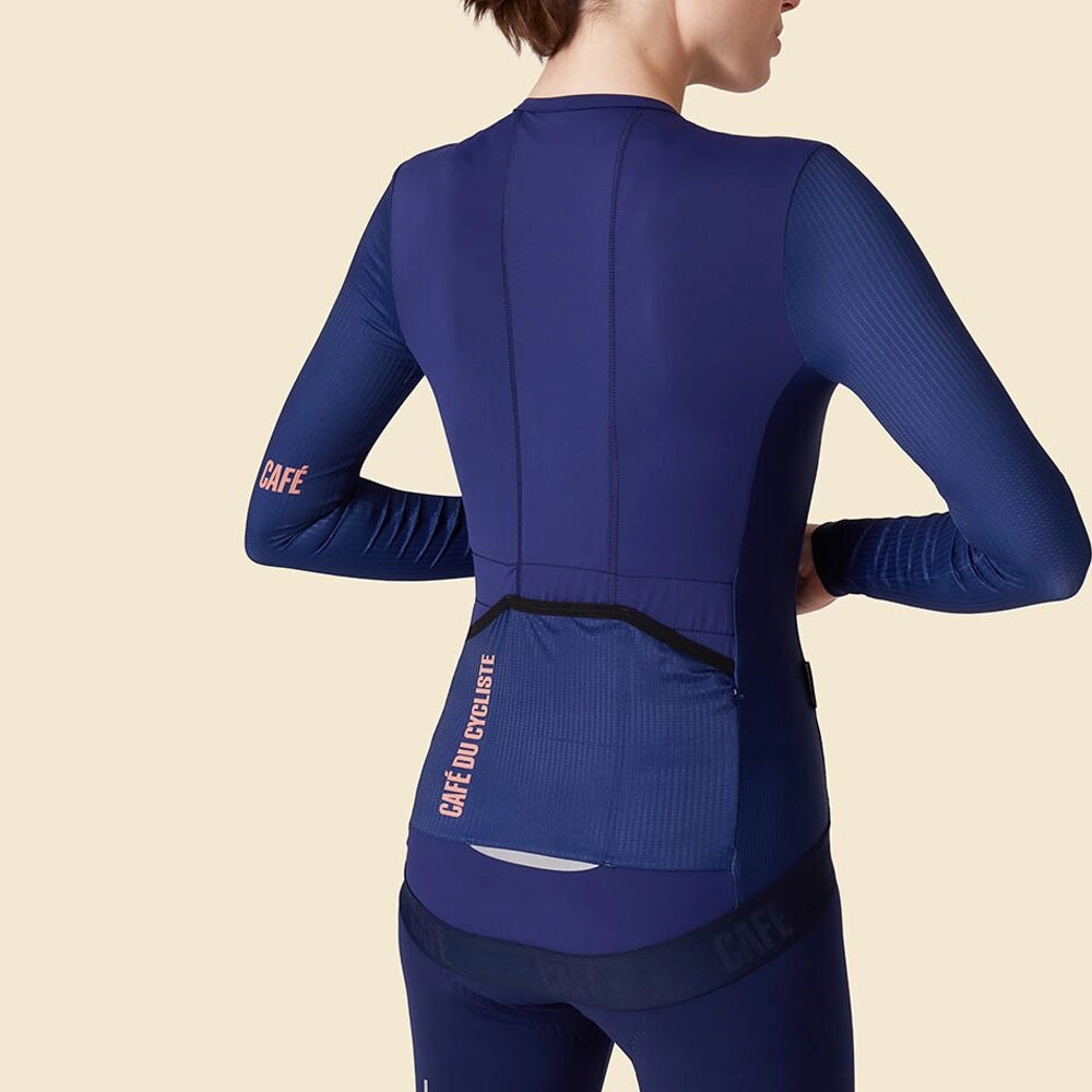 CAFE DU CYCLISTE Roxane LS Cycling Women Jersey - Navy-Women Long Sleeve Jerseys-