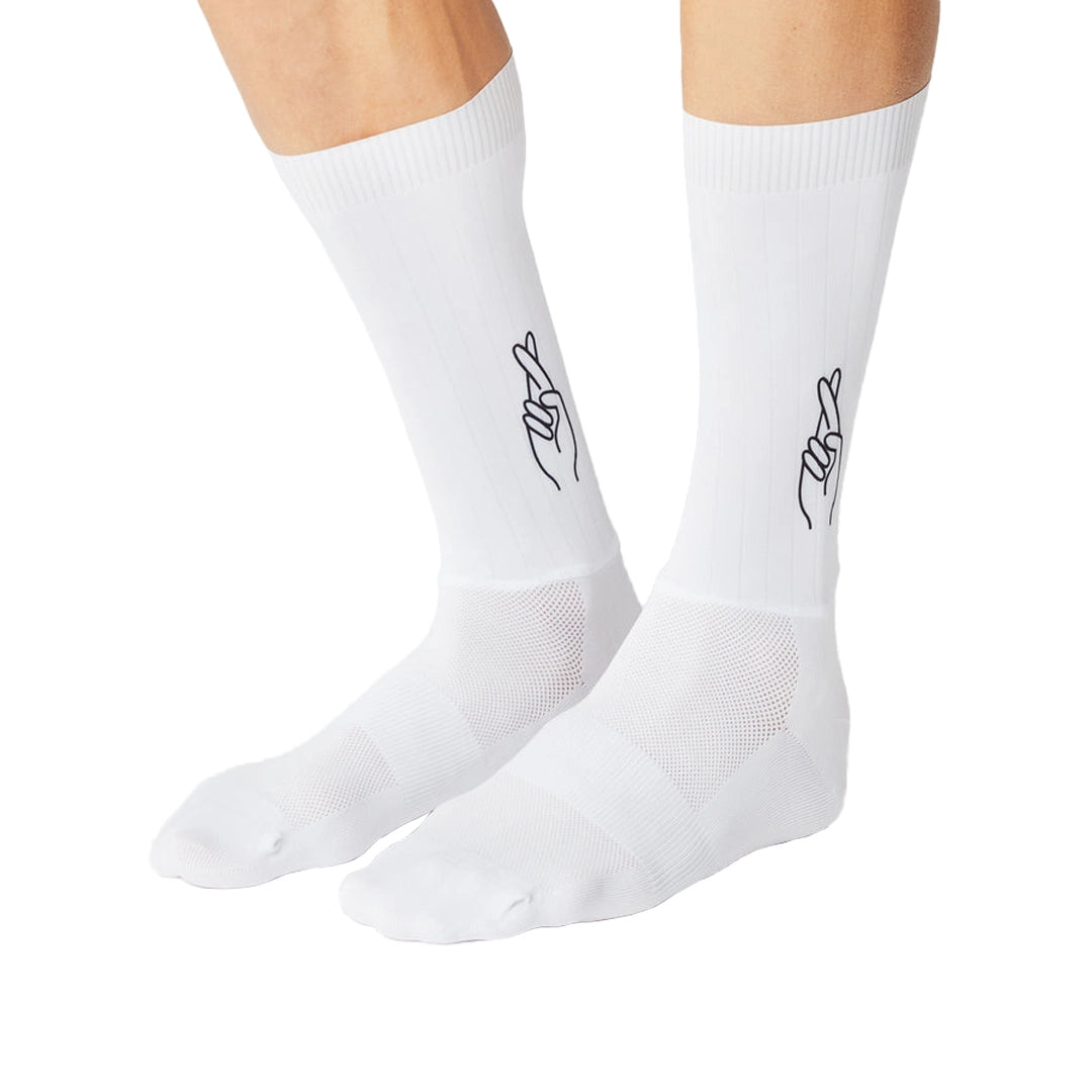 FINGERSCROSSED Aero Logo - White-Cycling Socks-