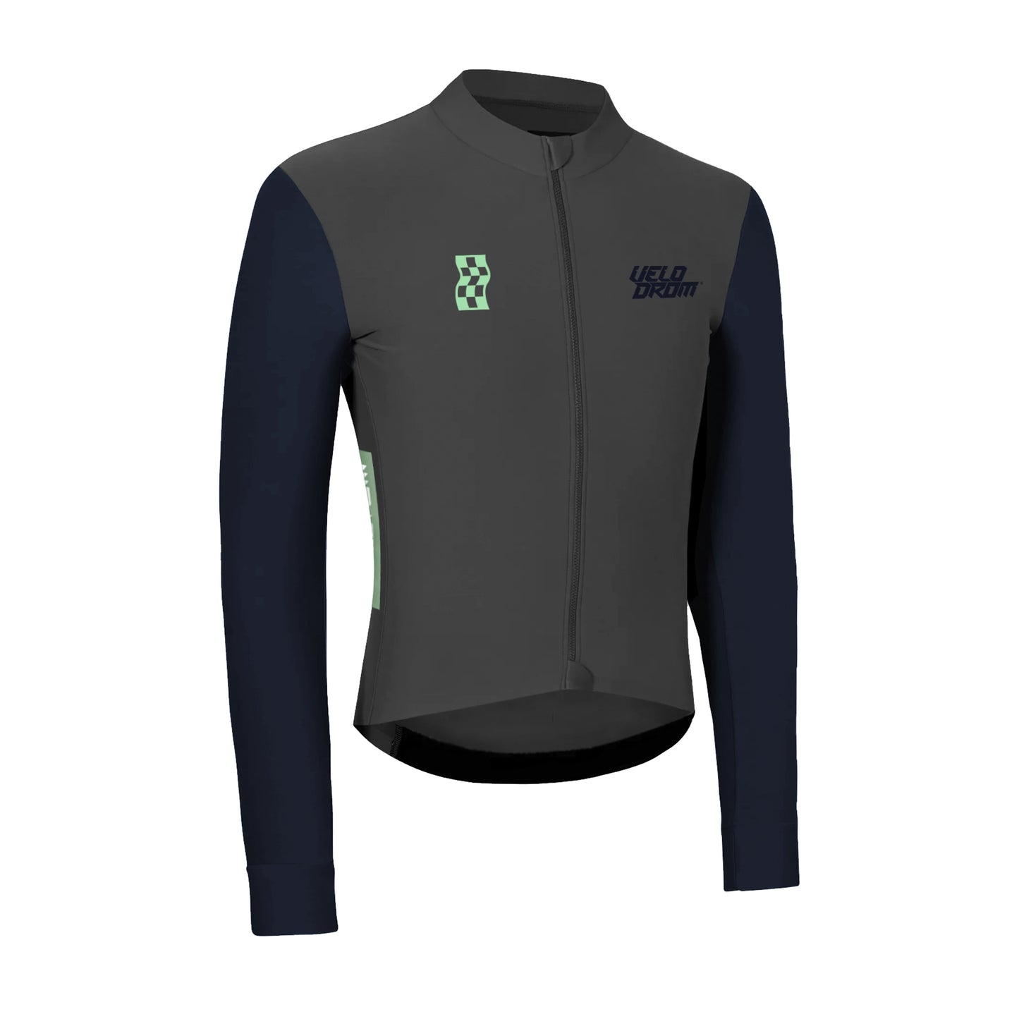 VELODROM RaceDay Thermal Long Sleeve Jersey - Medium Grey/Navy Dual Sleeves