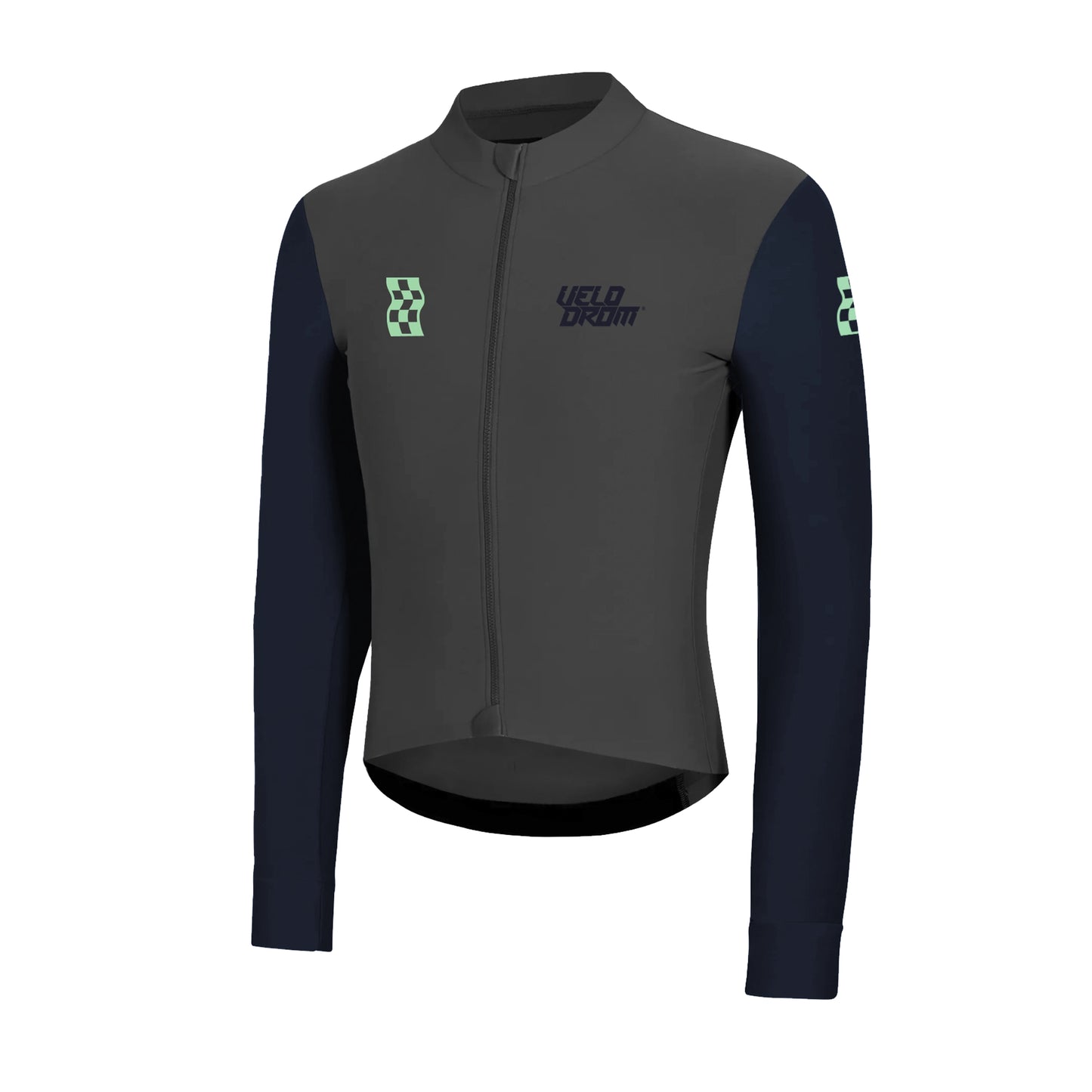 VELODROM RaceDay Thermal Long Sleeve Jersey - Medium Grey/Navy Dual Sleeves