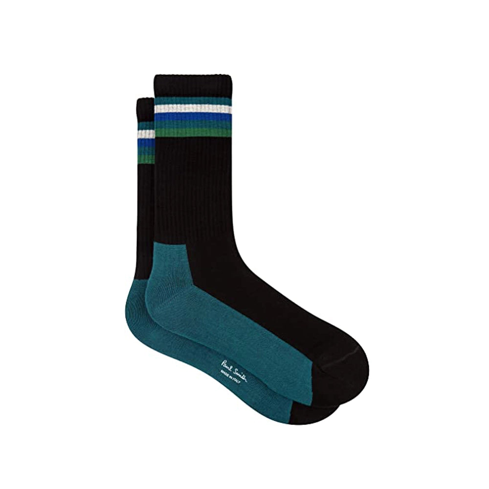 PAUL SMITH Alfonzo Stripe Socks - Teal / Black-Casual Socks-5059970233623