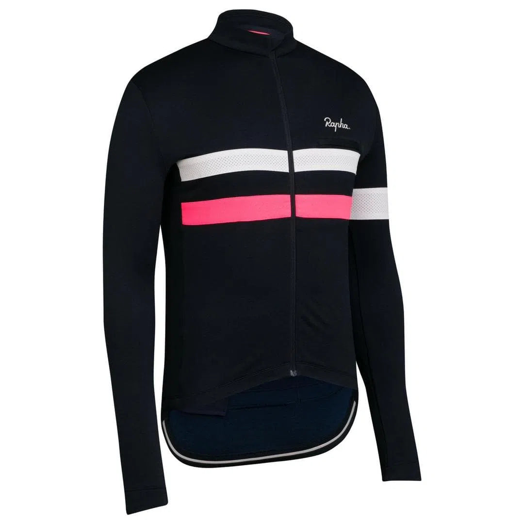 RAPHA BREVET LONG SLEEVE JERSEY - Dark Navy/High-Vis Pink Default Velodrom Barcelona 