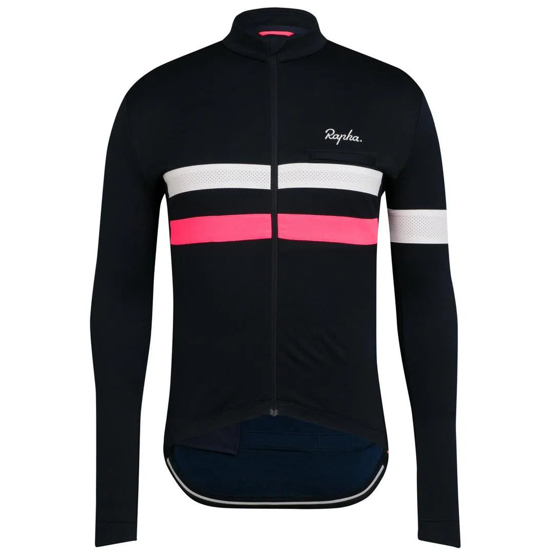 RAPHA Brevet Long Sleeve Jersey - Dark Navy/High-Vis Pink DNP-Velodrom