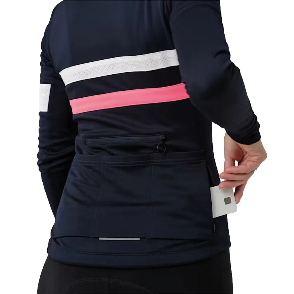 RAPHA Brevet Long Sleeve Women Jersey - Dark Navy/High-Vis Pink DNP-Velodrom