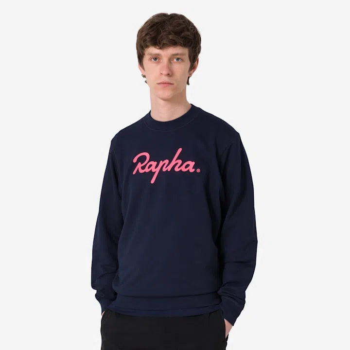 RAPHA Cotton Sweatshirt Large Logo - DNP Dark Navy/High-Vis Pink-Velodrom