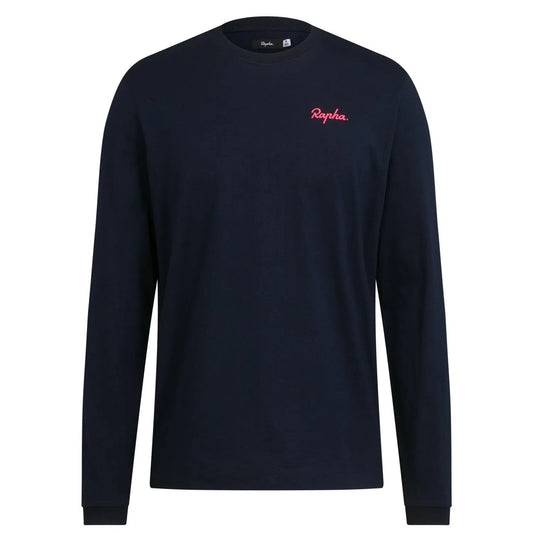 RAPHA Logo Long Sleeve Tshirt - DNP Dark Navy/Hi-Vis Pink-Velodrom