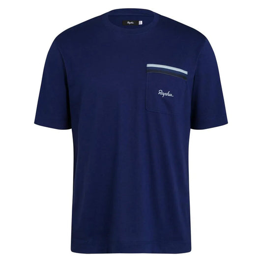 RAPHA Logo Pocket Tshirt - MBA Navy/Light Blue-Velodrom