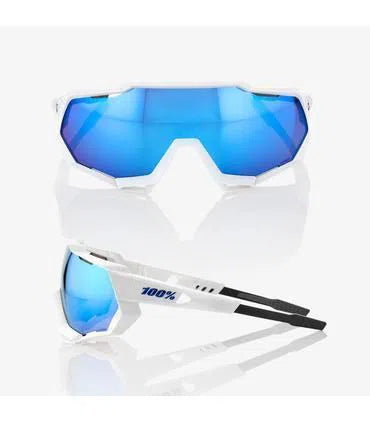 RIDE 100% Eyewear Speedtrap Matte White with - HiPER Blue Multilayer Mirror Lens-Eyewear-42129798