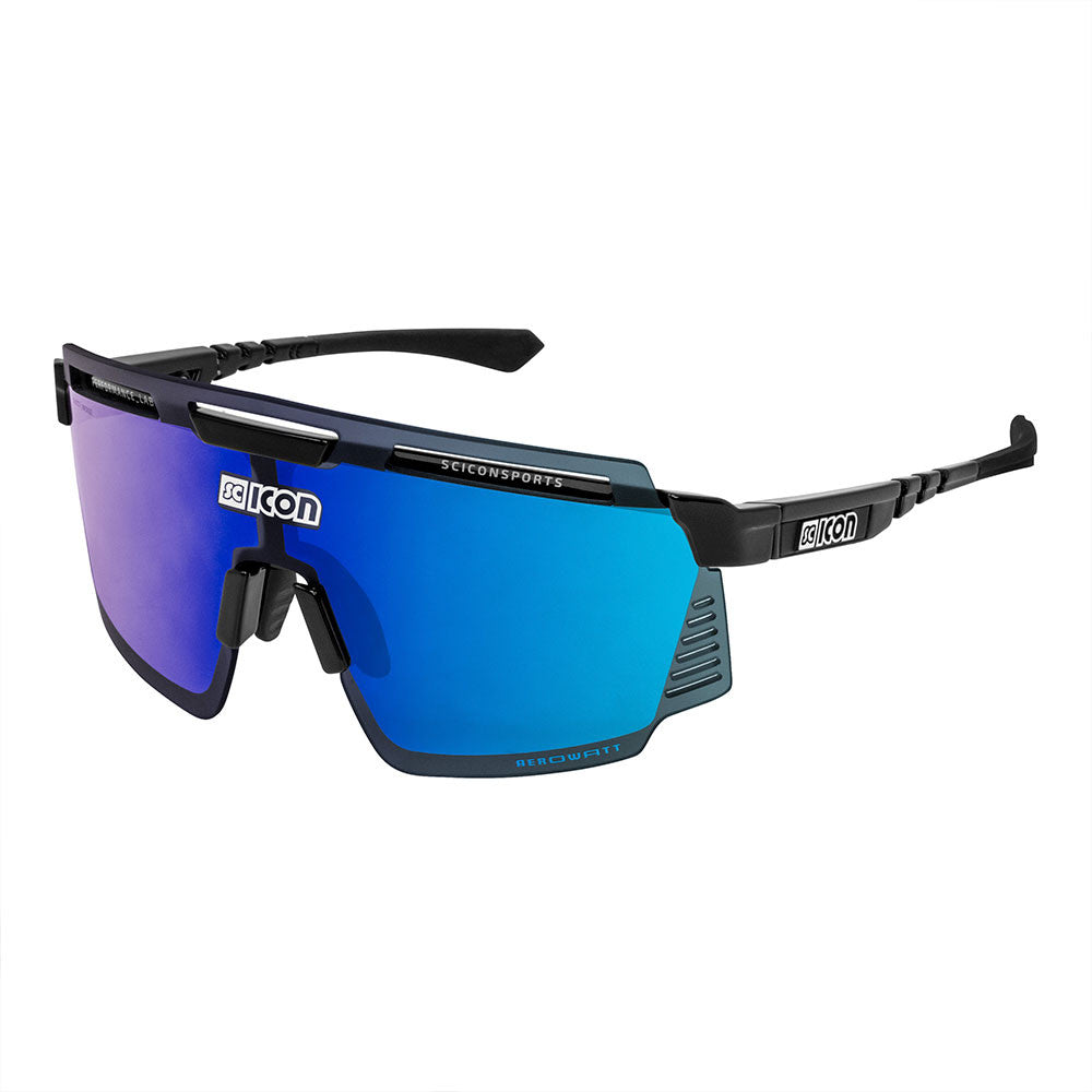 SCICON AEROWATT BLACK GLOSS Sunglasses - MULTIMIRROR BLUE LENSES