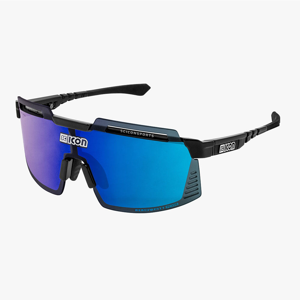 SCICON AEROWATT FOZA BLACK GLOSS Sunglasses - MULTIMIRROR BLUE LENSES