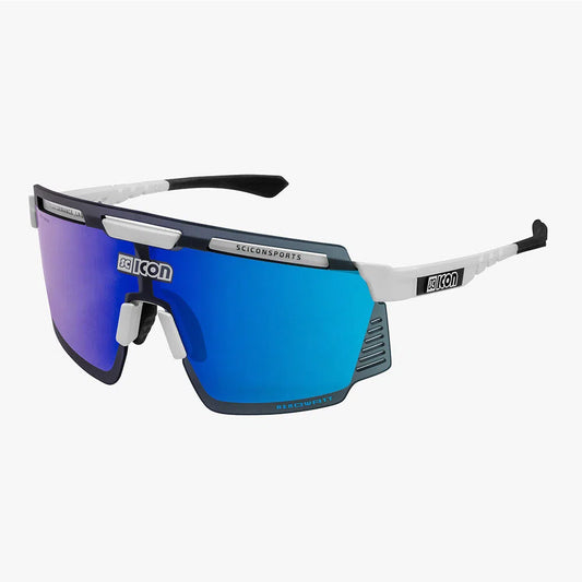 SCICON AEROWATT WHITE GLOSS Sunglasses - MULTIMIRROR BLUE LENSES