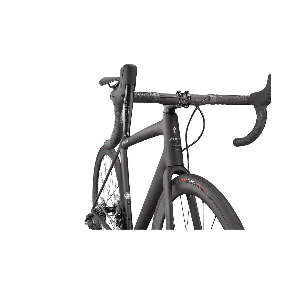 SPECIALIZED AETHOS PRO 2022 Sram Force AXS Disc Complete Road Bike - Carbon / Flake Silver / Gloss Black Fork Fade-Complete Road Bikes-