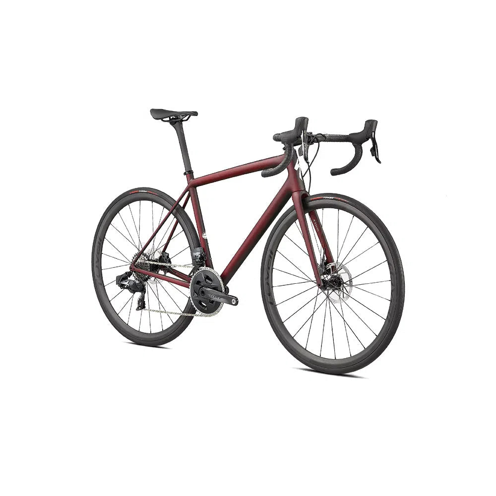 SPECIALIZED AETHOS PRO 2022 Sram Force AXS Disc Complete Road Bike - Maroon / Black Tint Edge Fade-Complete Road Bikes-