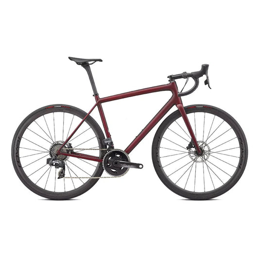 SPECIALIZED AETHOS PRO 2022 Sram Force AXS Disc Complete Road Bike - Maroon / Black Tint Edge Fade-Complete Road Bikes-