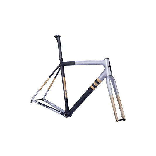 SPECIALIZED SW CRUX Disc Frameset Gravel - Satin Brushed Liquid Silver/Gloss Black/Smoke Marble/Gold Diamond Dust-Complete Road Bikes-