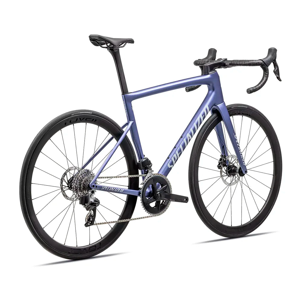 SPECIALIZED Tarmac SL8 Expert 2023 Sram Rival AXS Complete Road Bike - SATIN POWDER INDIGO TINT OVER SILVER DUST / WHITE-Complete Road Bikes-