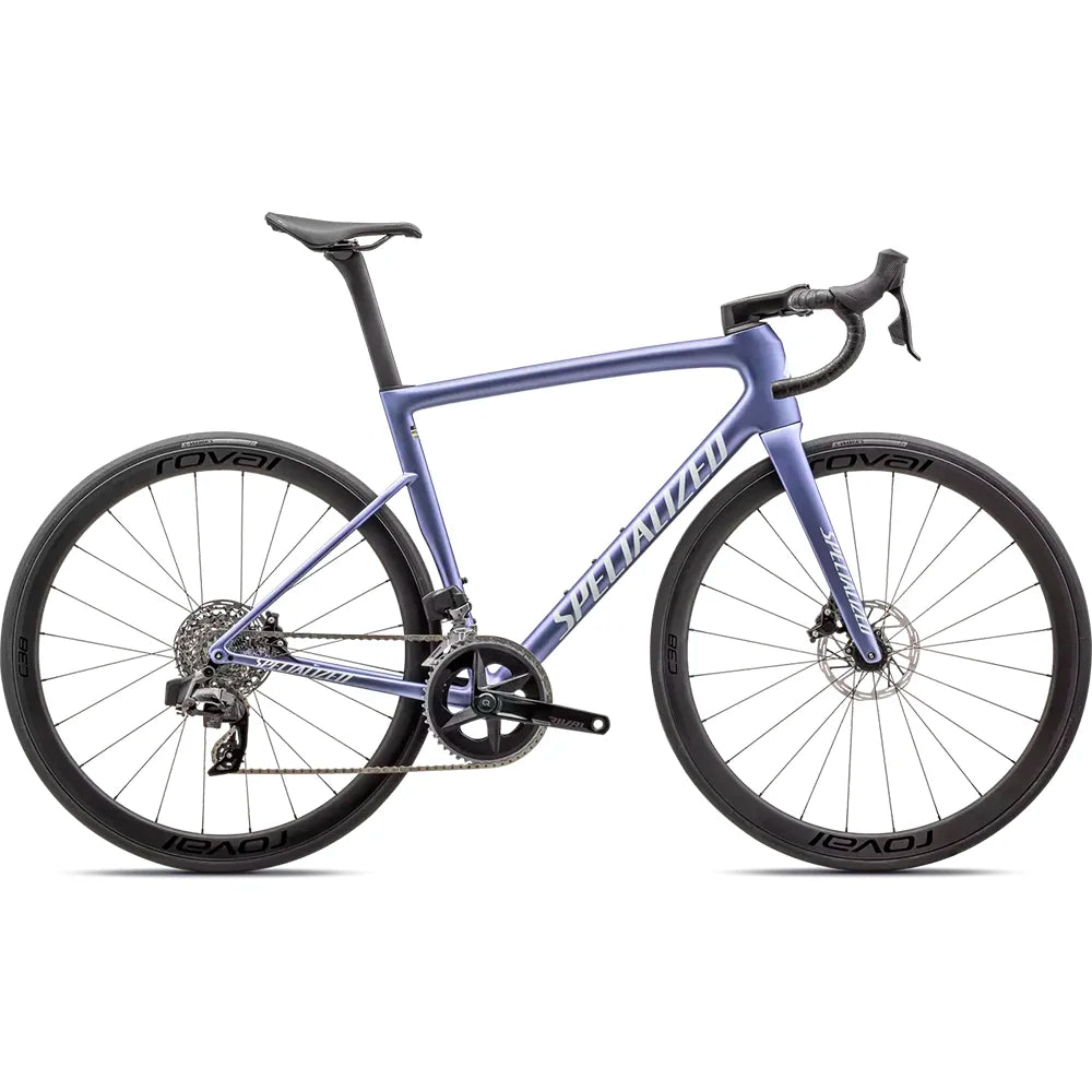 SPECIALIZED Tarmac SL8 Expert 2023 Sram Rival AXS Complete Road Bike - SATIN POWDER INDIGO TINT OVER SILVER DUST / WHITE-Complete Road Bikes-