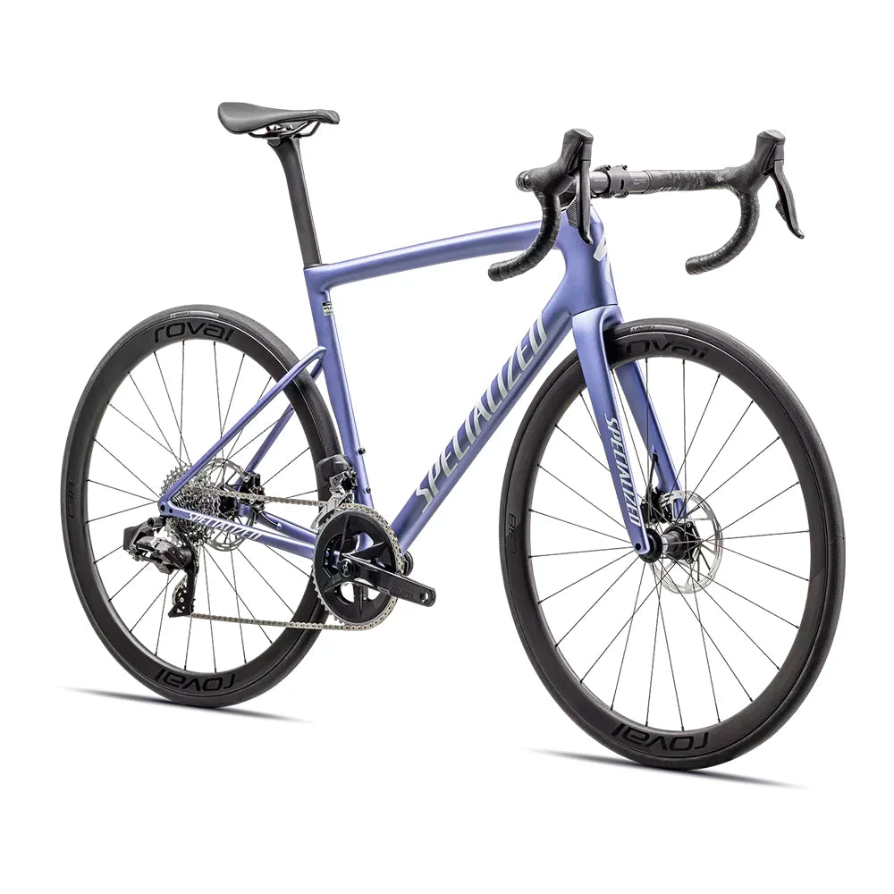 SPECIALIZED Tarmac SL8 Expert 2023 Sram Rival AXS Complete Road Bike - SATIN POWDER INDIGO TINT OVER SILVER DUST / WHITE-Complete Road Bikes-