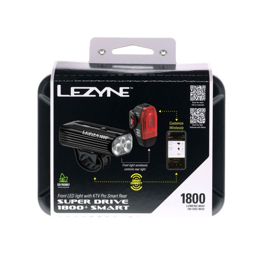 LEZYNE SUPER DRIVE 1800+ SMART LOADED Front/Rear Light Kit - Black-Lights Kits-4710582552540