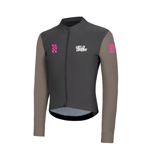 VELODROM RaceDay Thermal Long Sleeve Jersey - Dark Grey/Light Brown Dual Sleeves