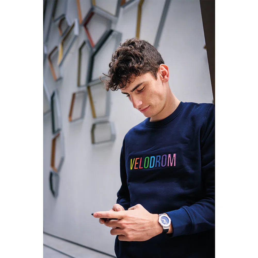 VELODROM Emboss Sweatshirt - Navy Rainbow-Sweatshirts-