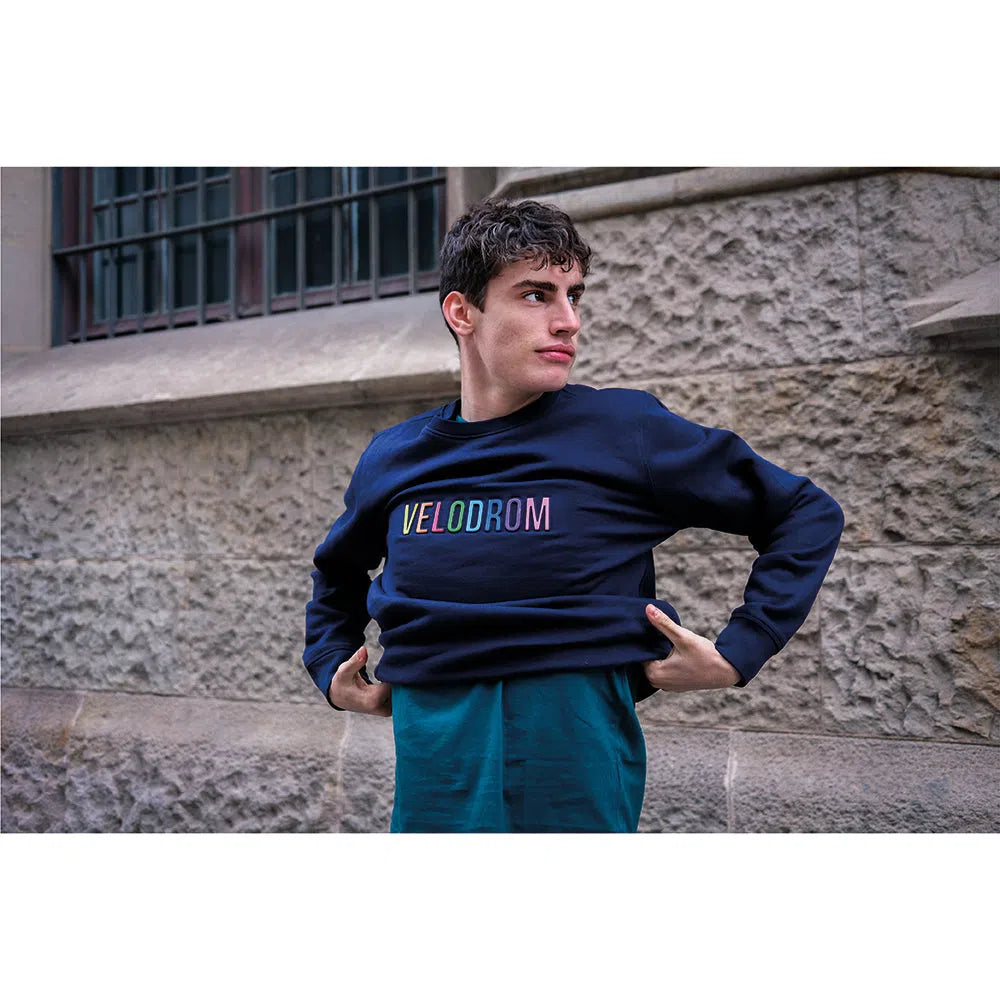 VELODROM Emboss Sweatshirt - Navy Rainbow-Sweatshirts-