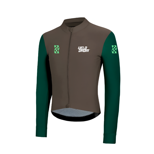 VELODROM RaceDay Thermal Long Sleeve Jersey  - Dark Olive/Pine Groove Dual Sleeves