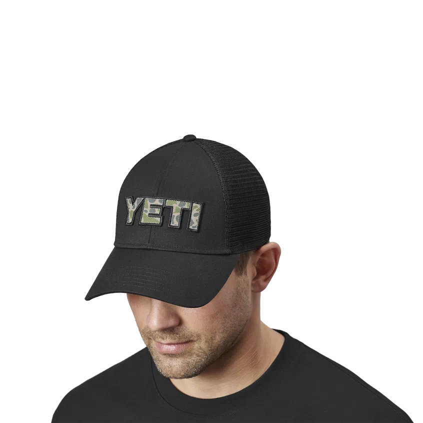 YETI Logo Badge Camo Trucker Hat - Black-Caps-888830197790