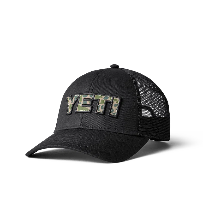 YETI Logo Badge Camo Trucker Hat - Black-Caps-888830197790