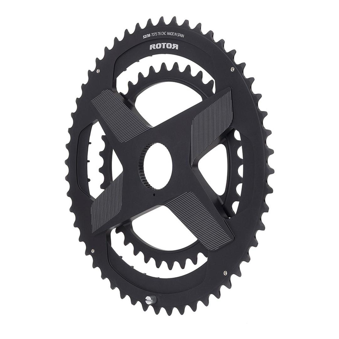 ROTOR Aldhu Rotor 3D + Round Spidering Aero NoQ Chainrings - Black-Rings-